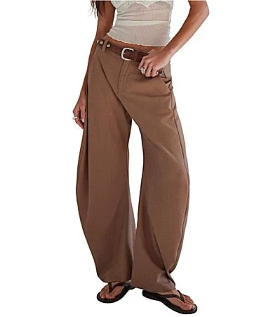 Spotlight Pinstripe Pattern Barrel Leg Trouser Pants by Free People