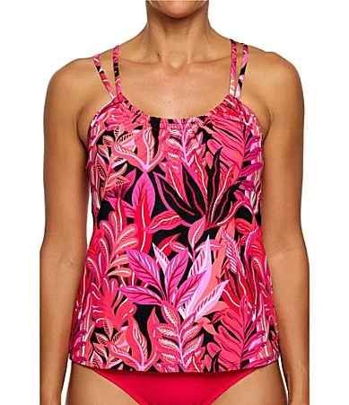 Rain Forest Third Eye Scoop Neck Shirred Tankini Swim Top by Athena