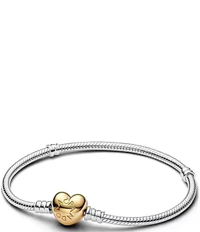 Two Tone Heart Clasp Snake Charm Bracelet