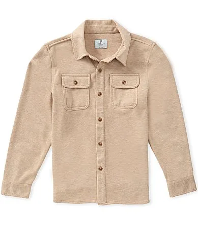 Soft Knit Twill Line Button Front Long Sleeve Shacket by Class Club