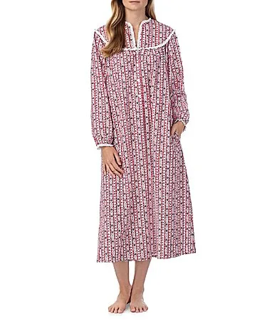 Cotton Flannel Eyelet Lace V-Neck Ballet Heart Print Nightgown by Lanz of Salzburg