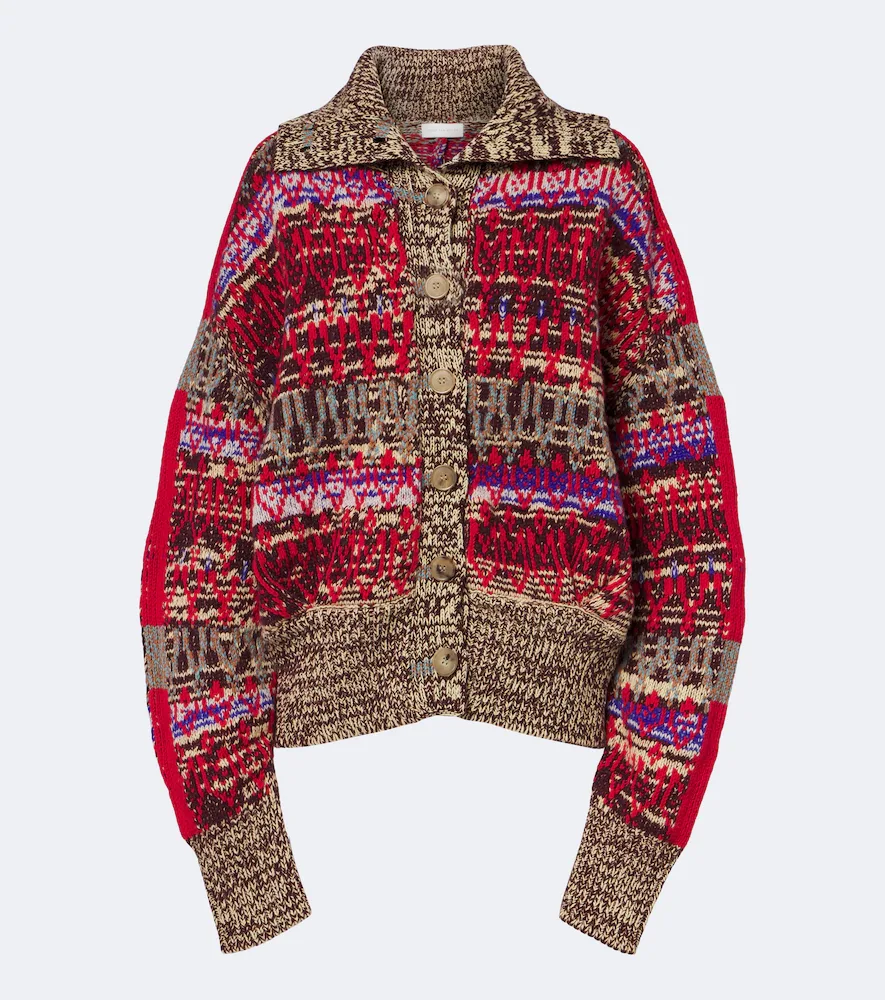 Oversized Wool and Cashmere Jacquard Cardigan by Dries Van Noten