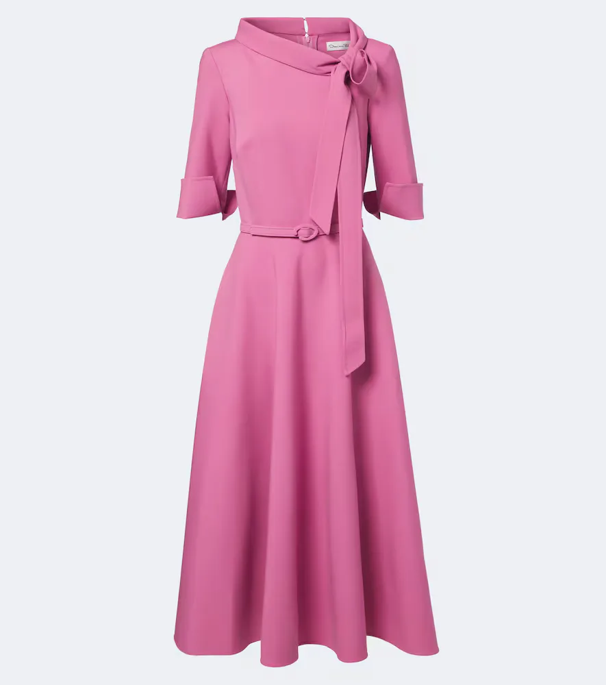 Belted Tie-Neck Wool-Blend Midi Dress