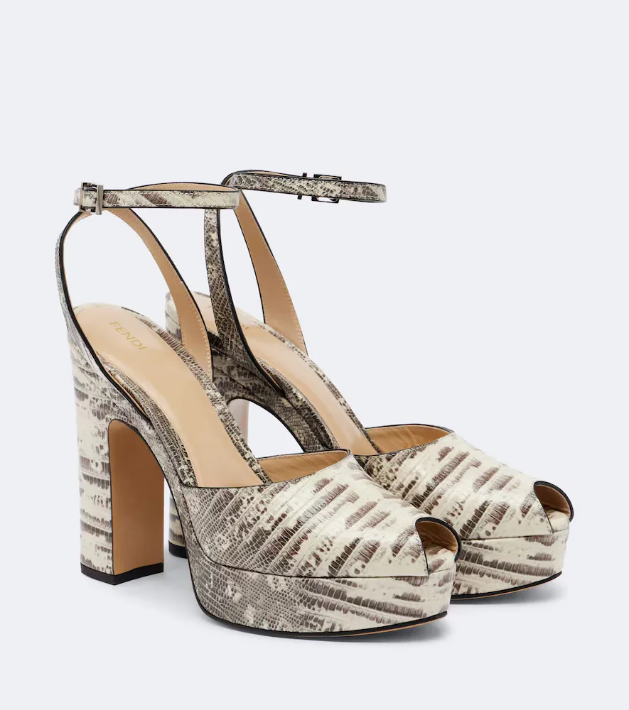 After 9 Snake-Effect Leather Platform Sandals by FENDI
