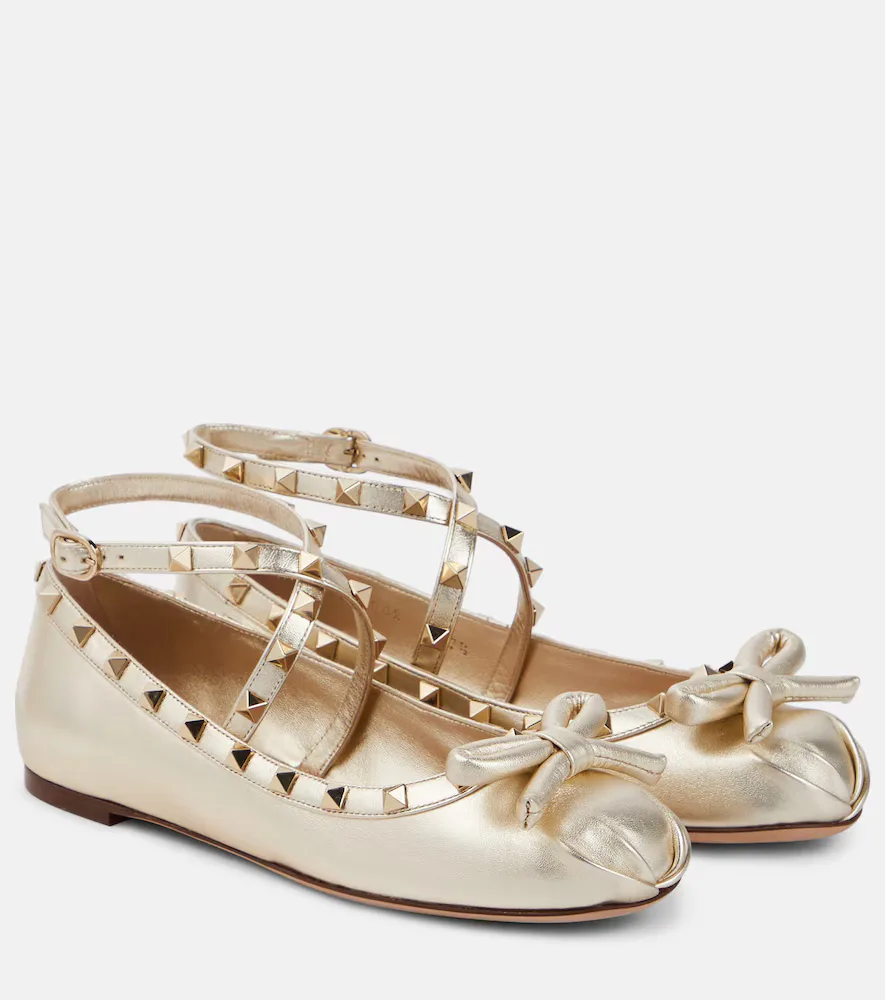 Rockstud Metallic Leather Ballet Flats by Valentino Garavani