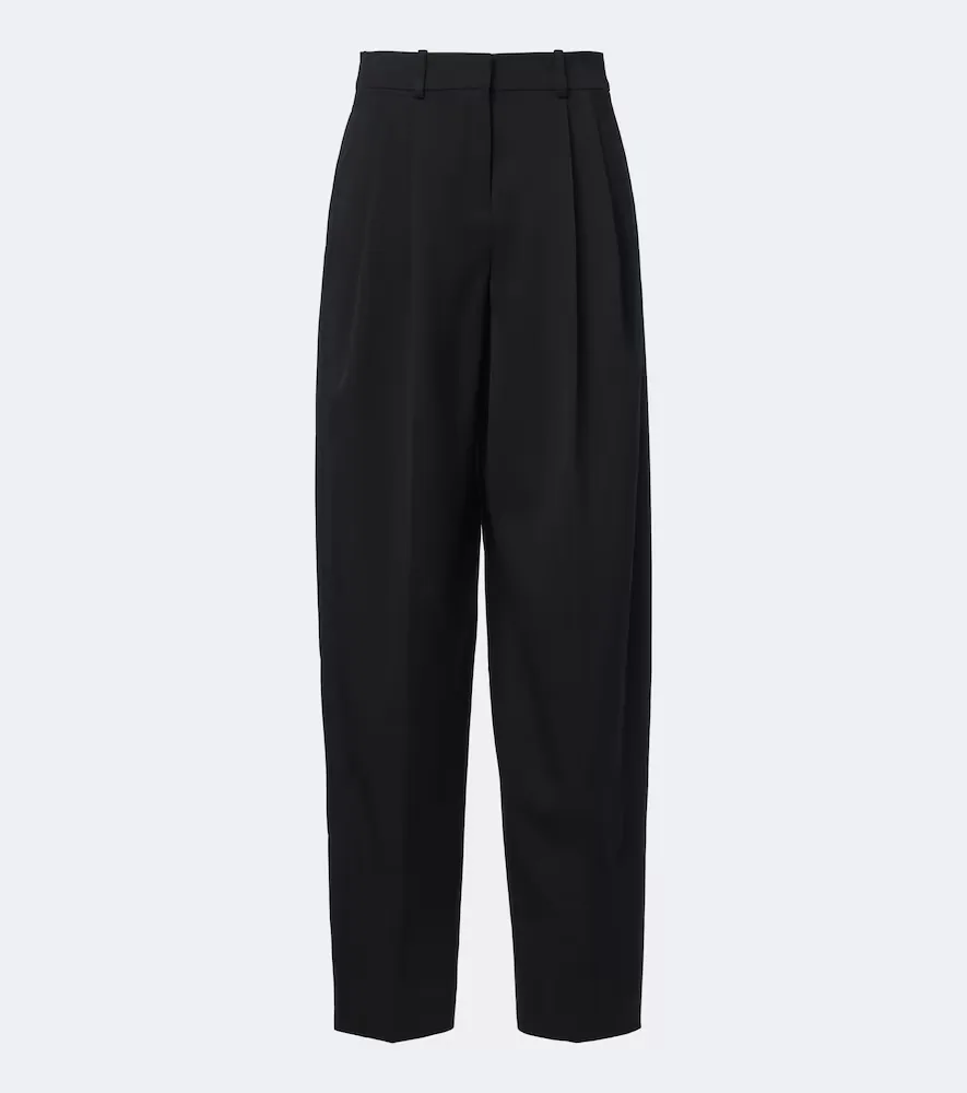 Wool Grain De Poudre Barrel-Leg Pants