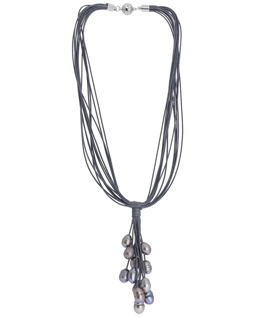 Pearl & Leather Tahitian Winter Necklace by Saachi