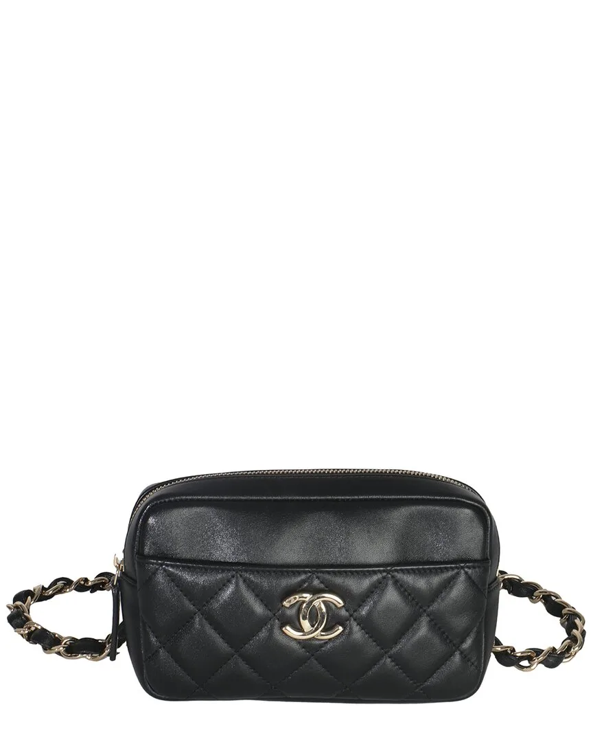 Black Quilted Lambskin Leather Front Pocket Belt Bag (authentic Pre-Loved) by CHANEL