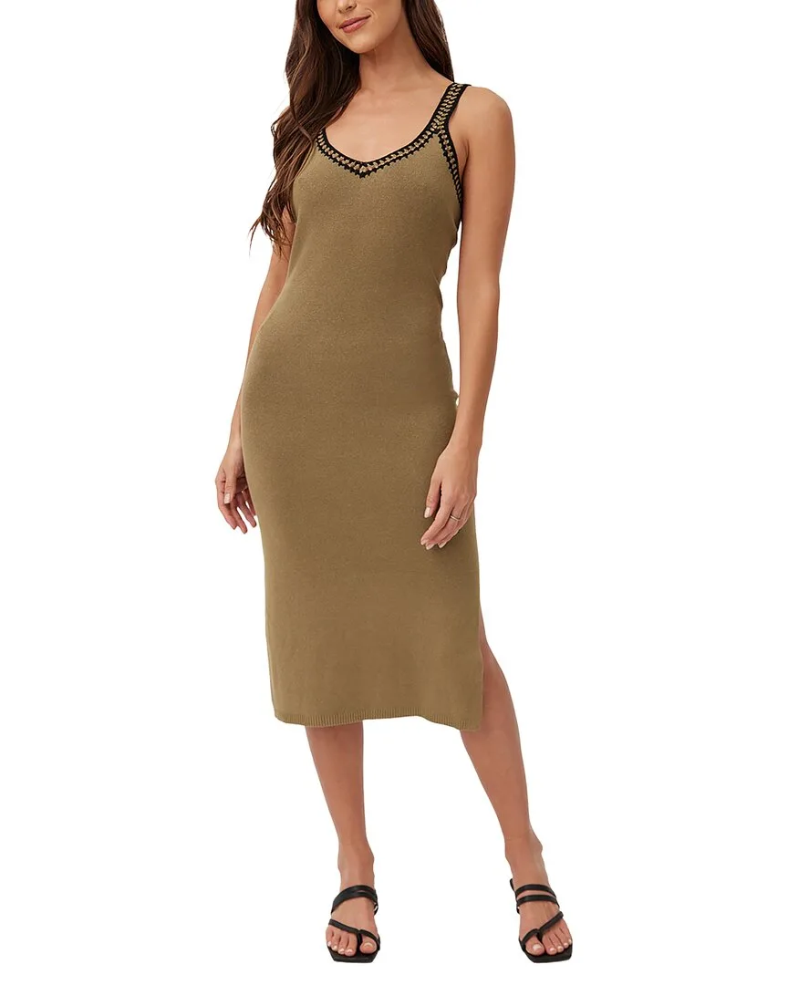 Crocheted Trim V-Neck Linen-Blend Midi Dress by Bella Dahl
