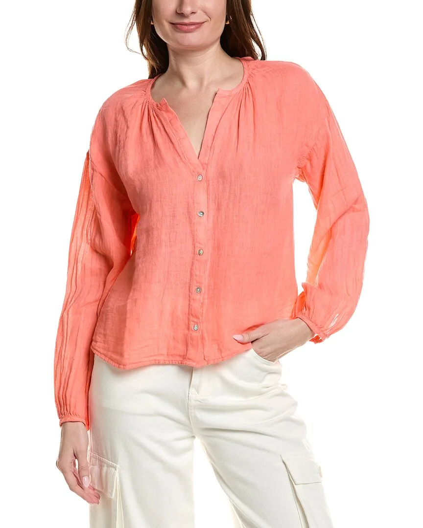 Shirred Neck Linen Blouse by Bella Dahl