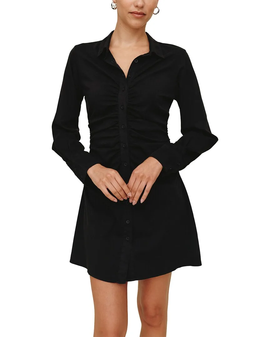 Long Sleeve Shirred Shirt Dress