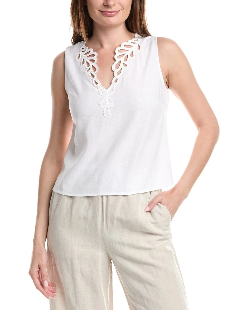 Embroidered Linen-Blend Tank Top by Ellen Tracy