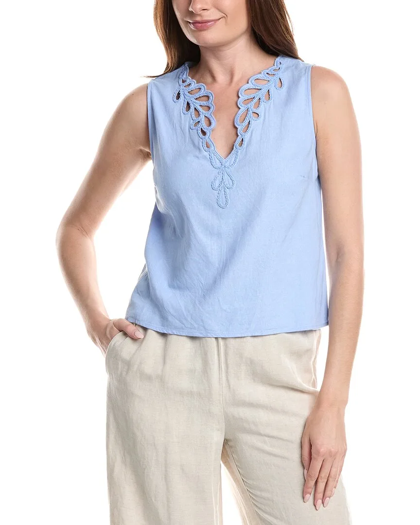 Embroidered Linen-Blend Tank Top