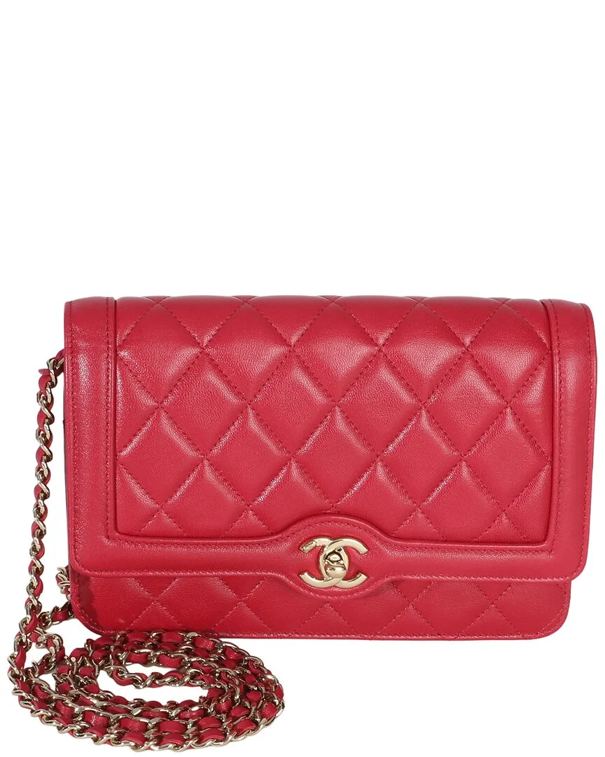 Red Leather Quilted Hold the Line Cc Wallet on Chain (authentic Pre-Loved) by CHANEL