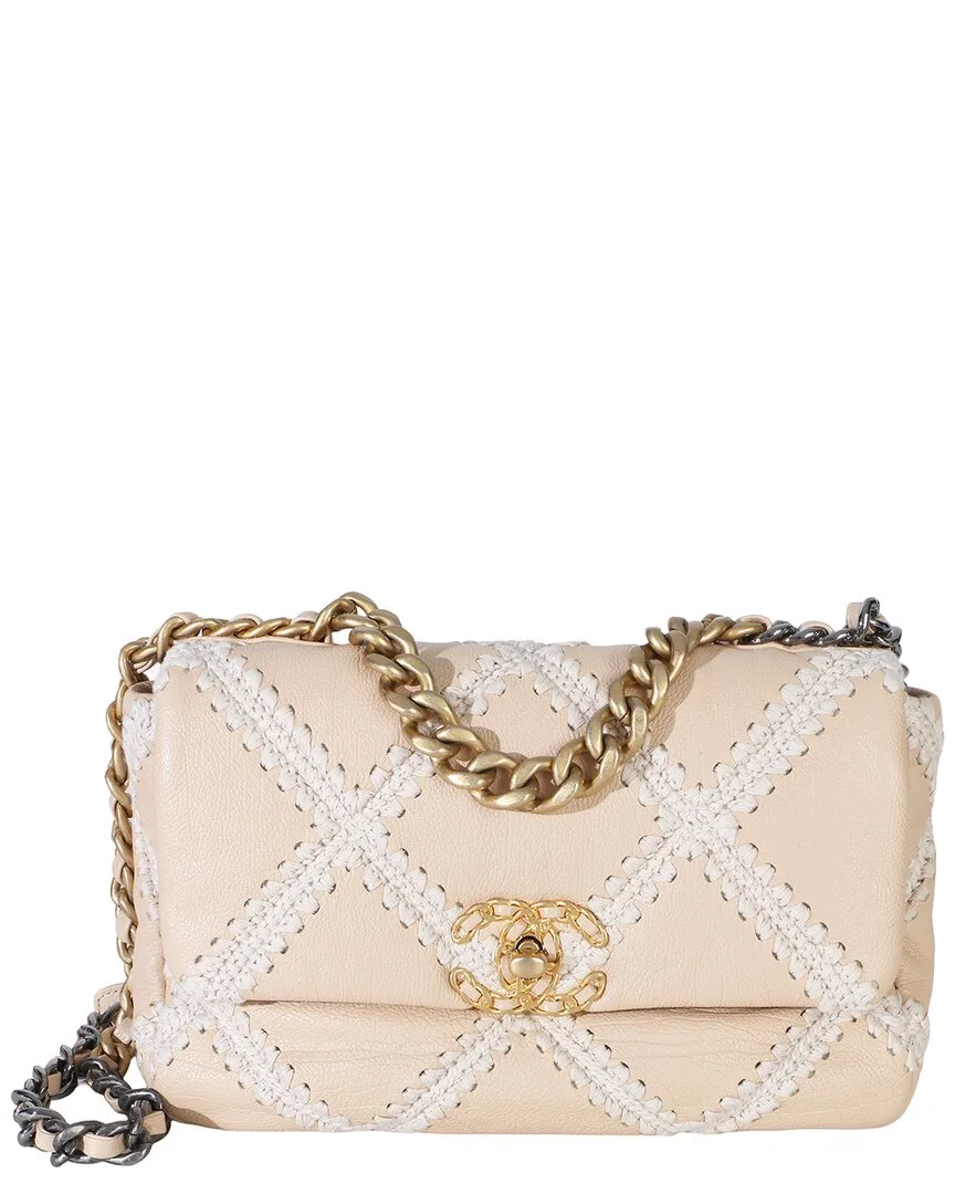 Beige Calfskin Crochet Medium 19 Flap Bag (authentic Pre-Loved) by CHANEL