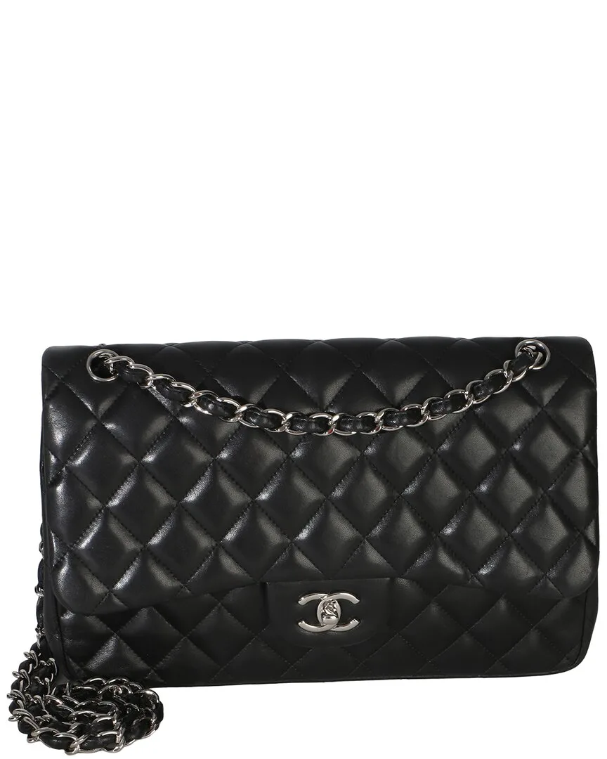 Black Quilted Lambskin Jumbo Double Flap Bag (authentic Pre-Loved) by CHANEL