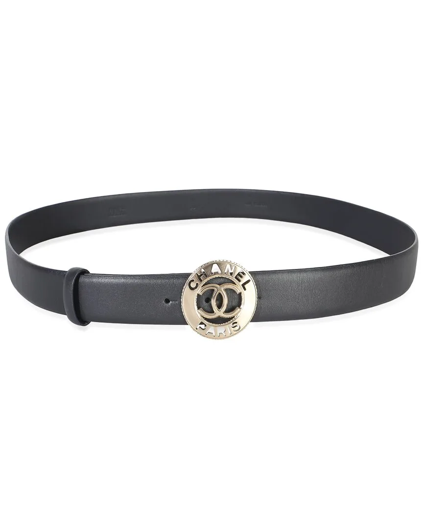 Lambskin Champagne Gold Cc Paris Logo Belt 95/38 (authentic Pre-Loved) by CHANEL