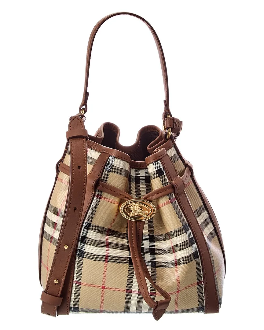 Burberry Mini Check E-Canvas & Leather Bucket Bag by Burberry