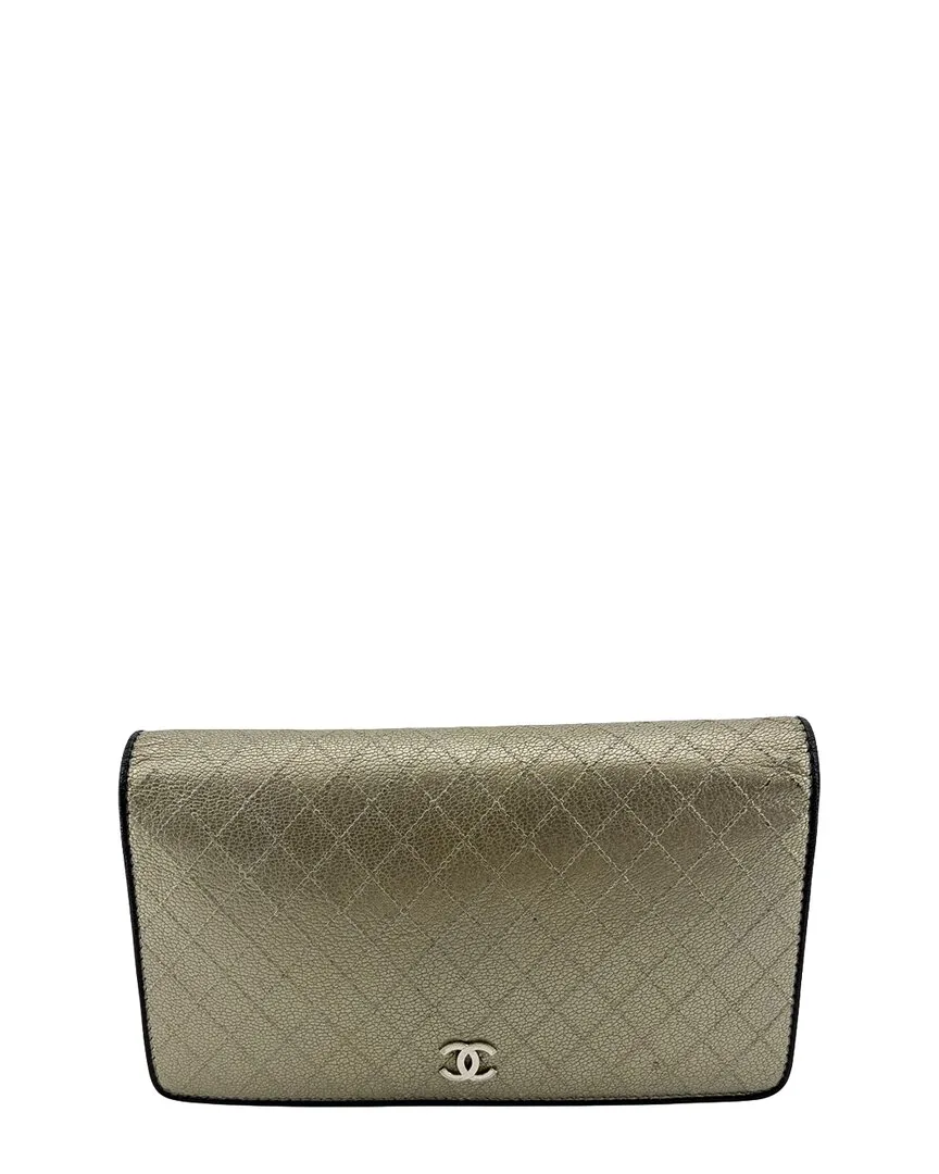 Metallic Quilted Leather Flap Long Wallet (authentic Pre-Loved)