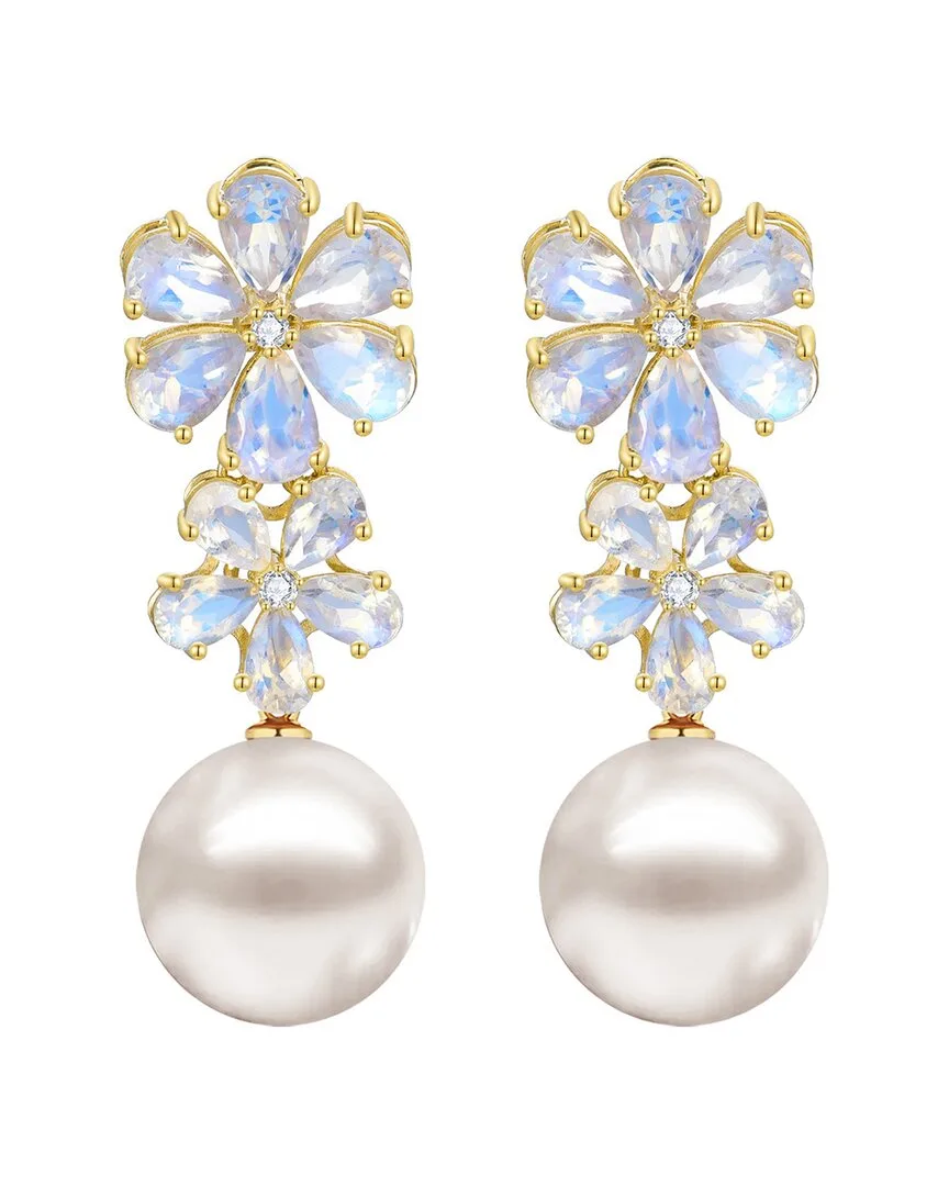Nina Zhou Jewelry 14K 5.72 ct. tw. Diamond & Moonstone & 12-13Mm Pearl Drop Earrings