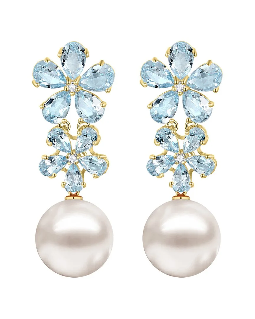 Nina Zhou Jewelry 14K 5.92 ct. tw. Diamond & Aquamarine & 12-13Mm Pearl Drop Earrings by Nina