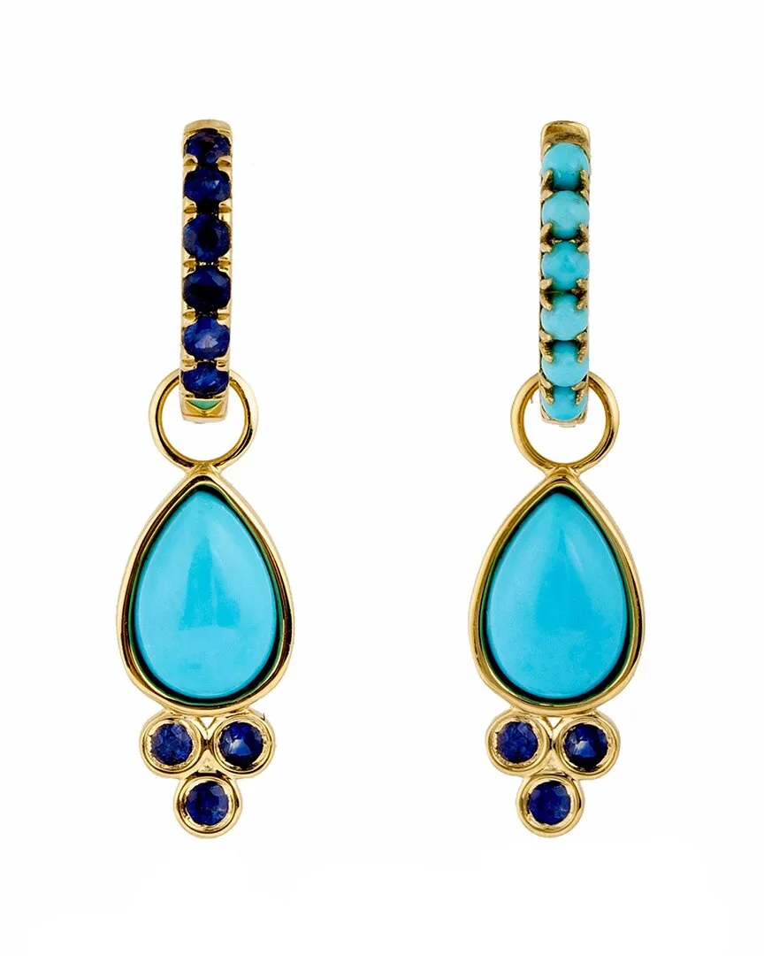 Nina Zhou Jewelry 14K 4.50 ct. tw. Turquoise, Sapphire Hoop Earrings by Nina