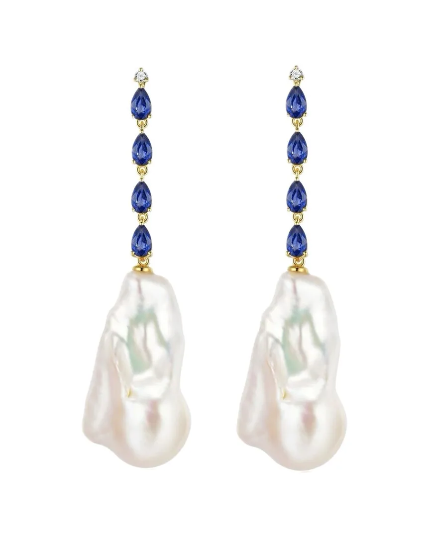 Nina Zhou Jewelry 14K 2.45 ct. tw. Diamond & Sapphire & 16-17Mm Pearl Drop Earrings