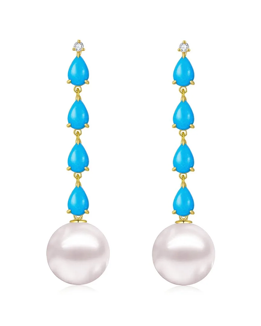 Nina Zhou Jewelry 14K 3.25 ct. tw. Diamond & Turquoise & 12-13Mm Pearl Drop Earrings