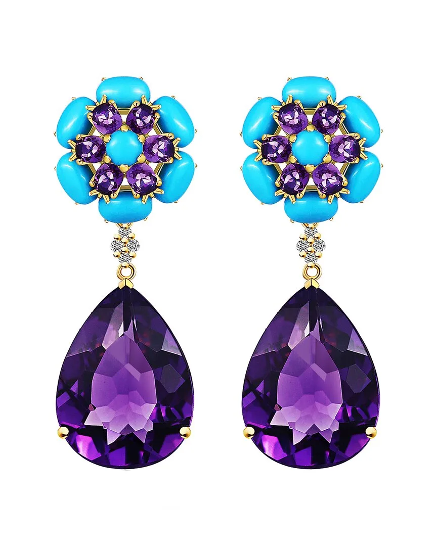 Nina Zhou Jewelry 14K 35.32 ct. tw. Diamond & Amethyst, Turquoise Drop Earrings by Nina