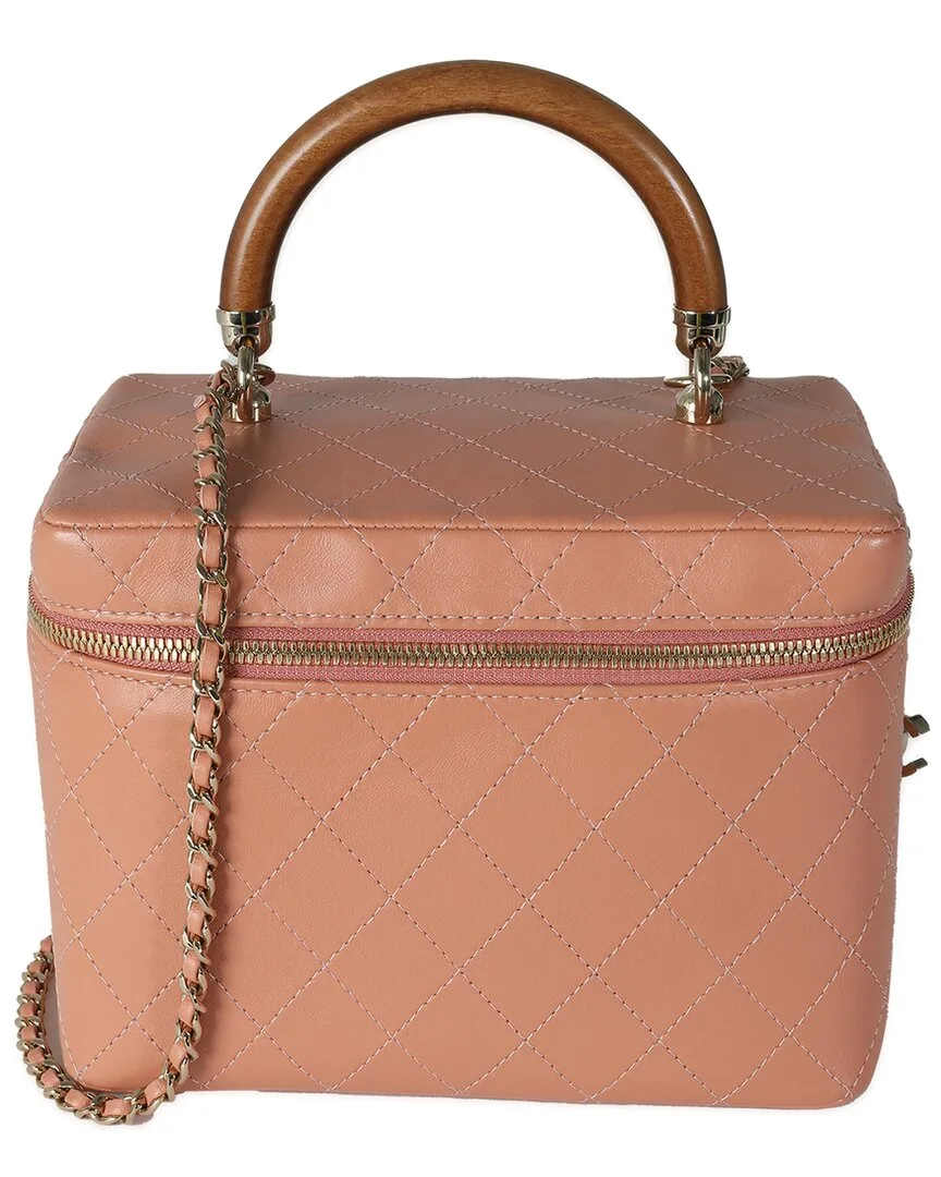 Pink Quilted Leather Knock on Wood Vanity Case (authentic Pre-Loved) by CHANEL