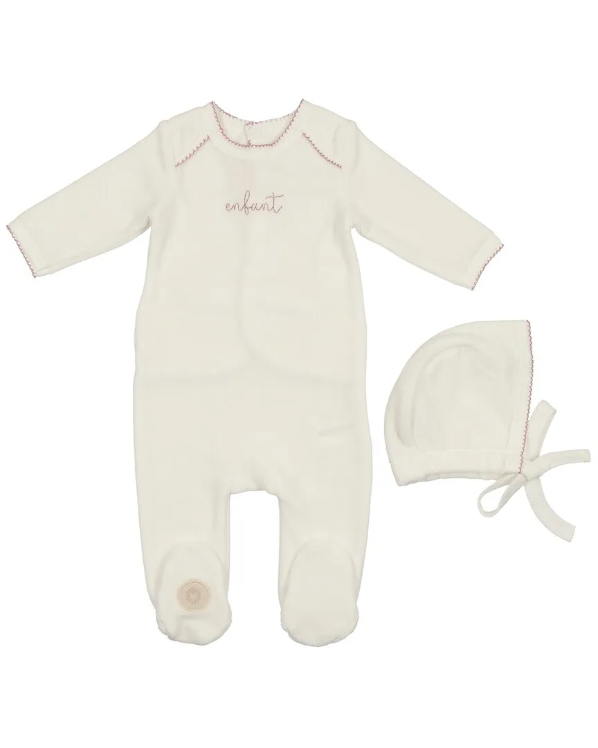 Enfant Scripted Footie & Hat Set by Mon Tresor