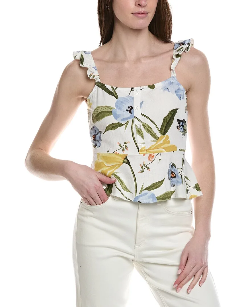 Ruffle Linen-Blend Tank by Ellen Tracy