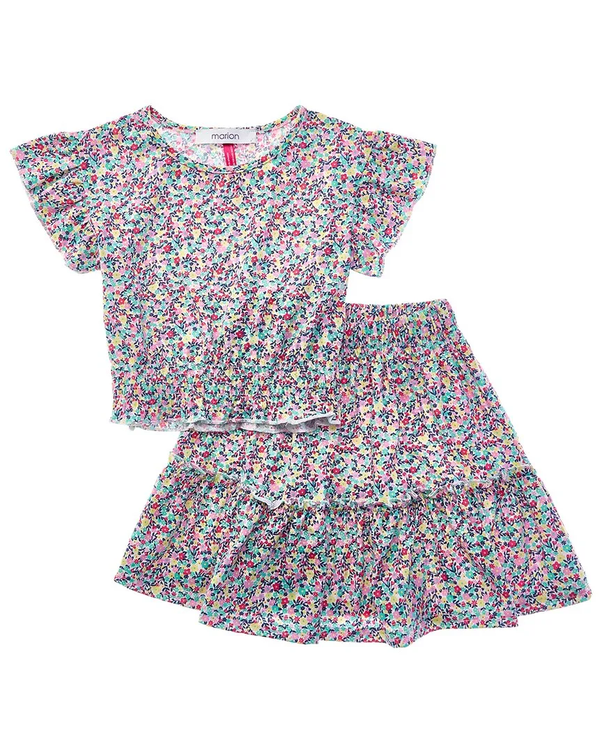 2Pc Floral Top & Skirt Set by Marion