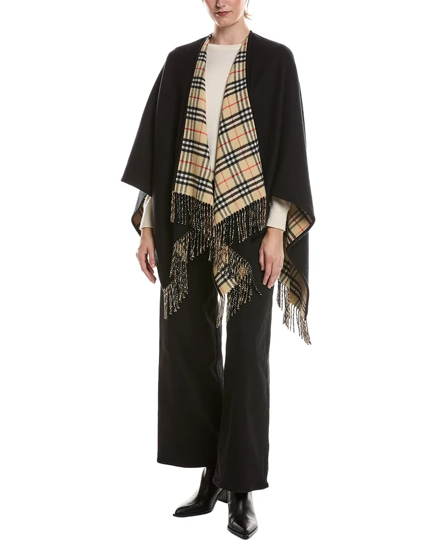 Reversible Check Wool Cape by Burberry