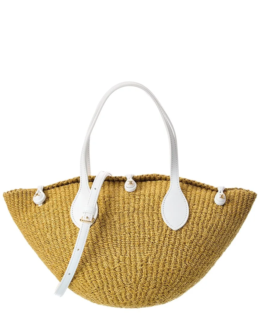 Triomphe Beads Small Sisal & Leather Basket Tote by Celine