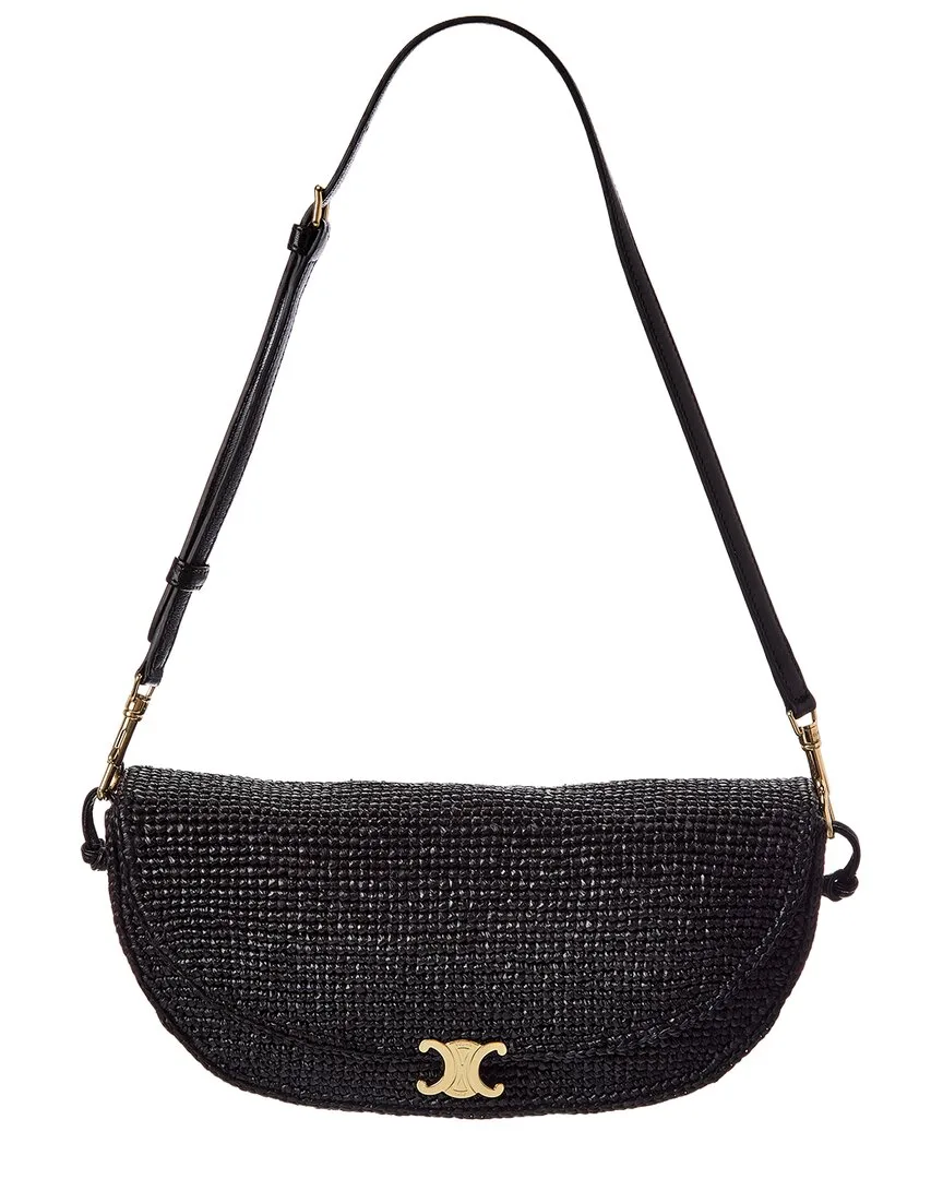 Soft Triomphe Half Moon Raffia & Leather Shoulder Bag by Celine