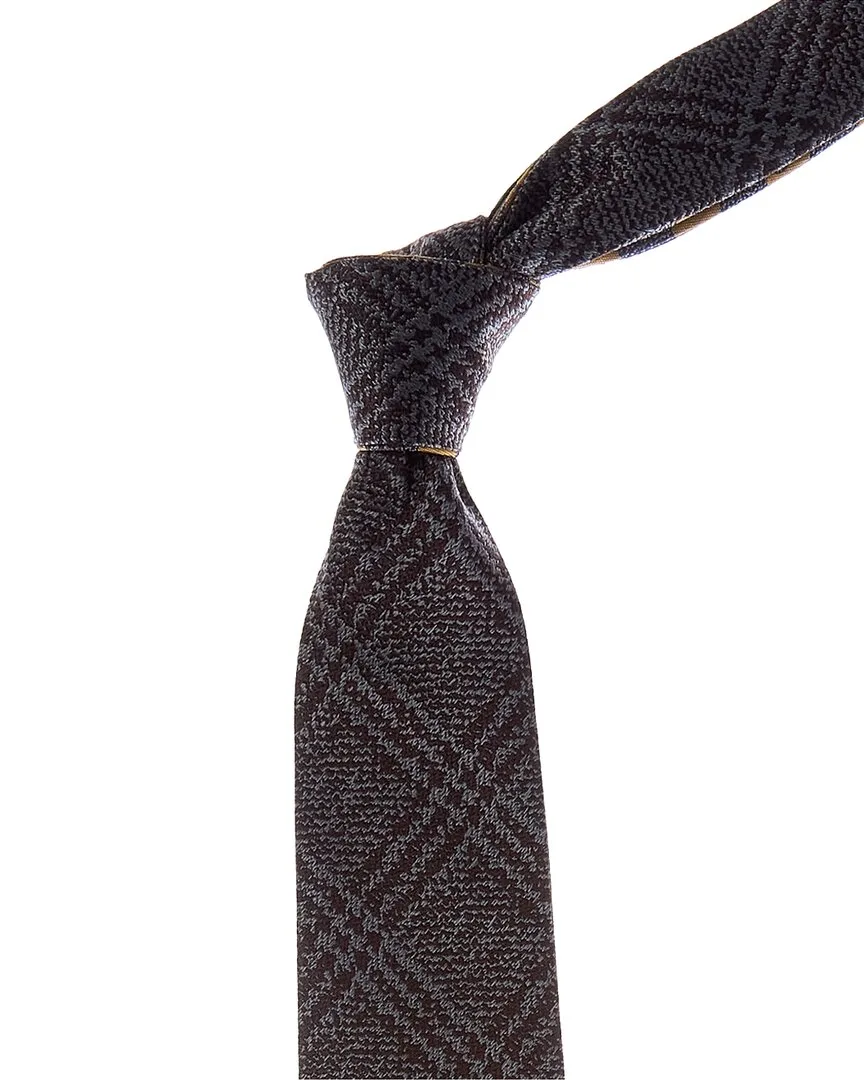 Gold & Grey Squares/Check Reversible Silk Tie by Canali