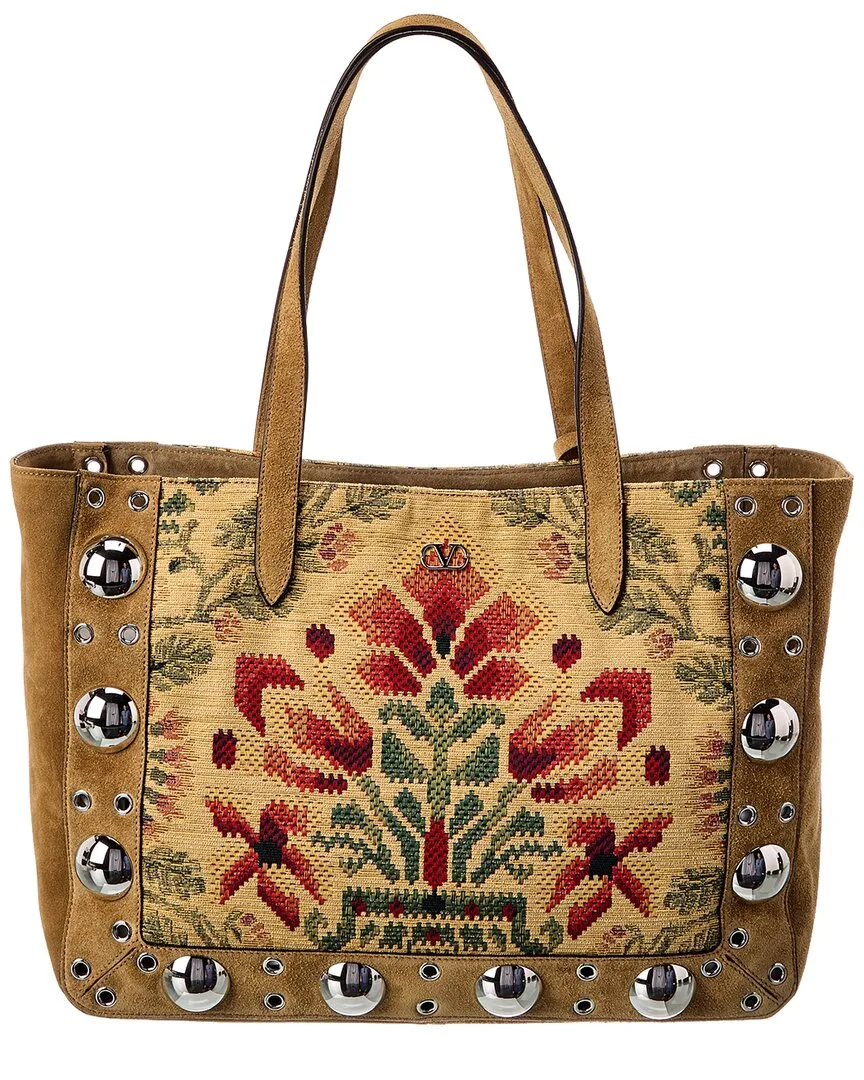 Vlogo Large Canvas & Suede Tote by Valentino