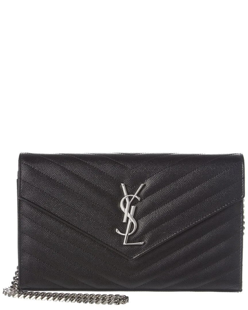 Monogram Grain De Poudre Leather Wallet on Chain by Saint Laurent
