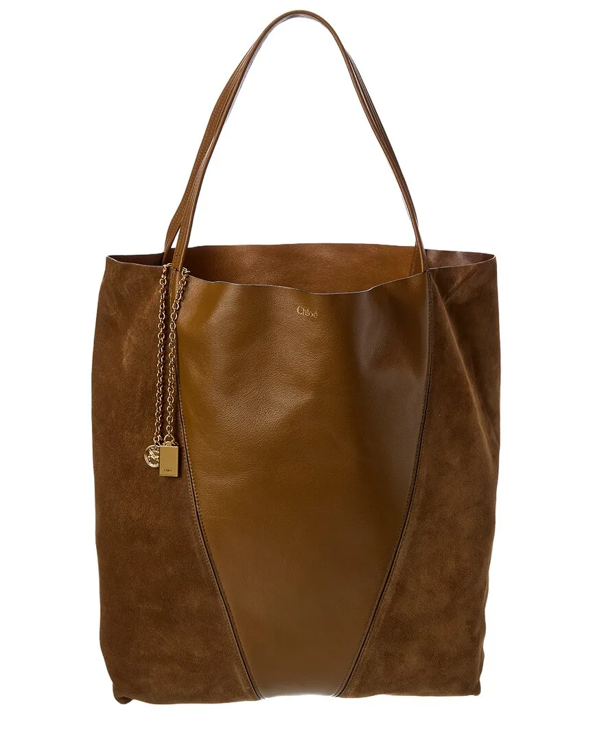 Spin Large Leather & Suede Tote by Chloé