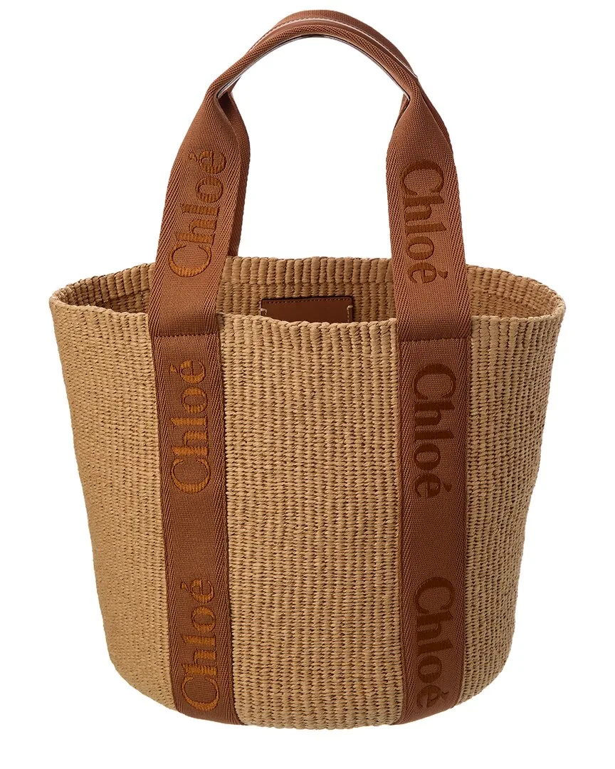 Woody Large Raffia & Canvas Basket Tote by Chloé