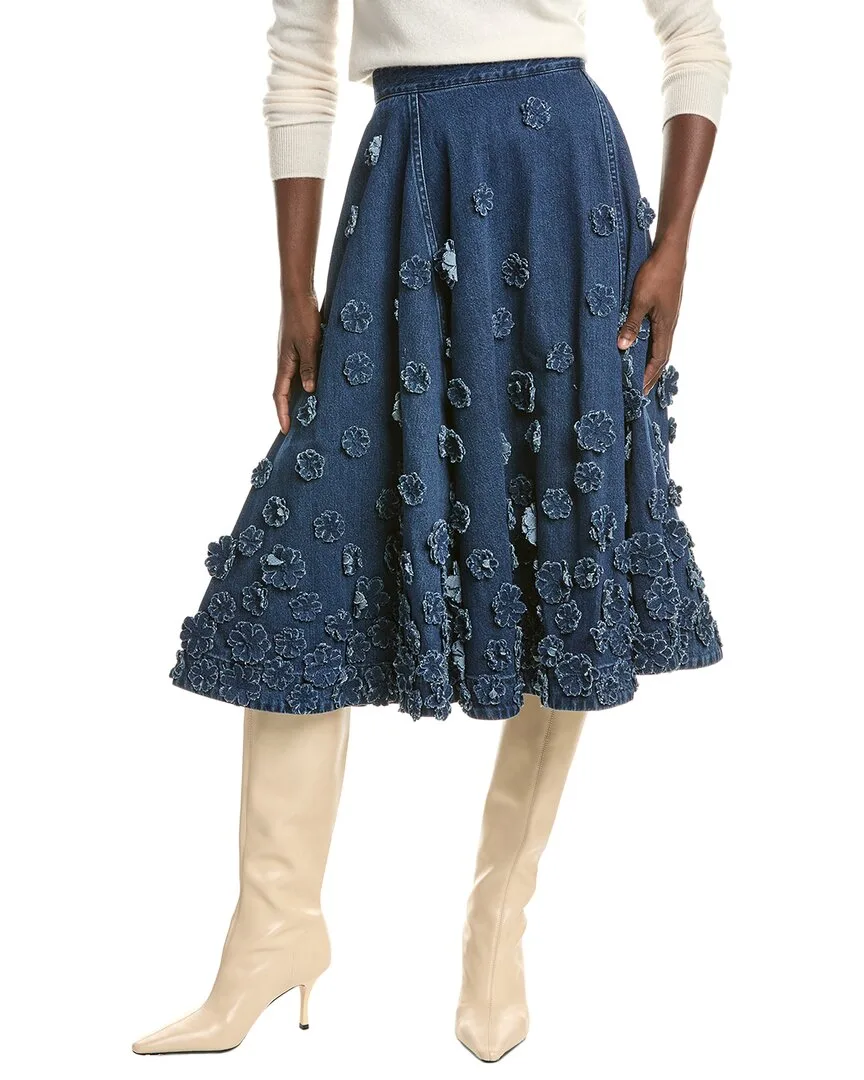 Collection Floral Embroidered Denim Circle Skirt by MICHAEL Michael Kors