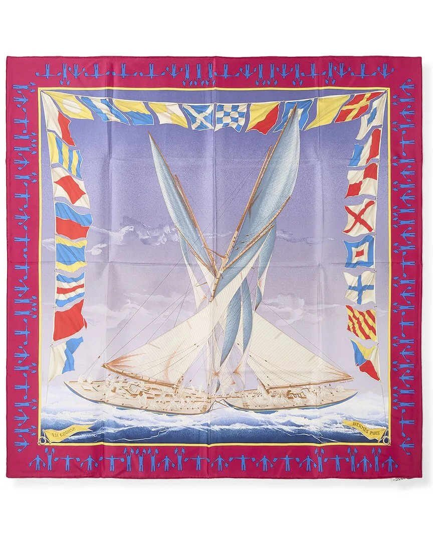 En Course by Yannick Manier mm Printed Silk Scarf (authentic Pre-Loved) by Herms
