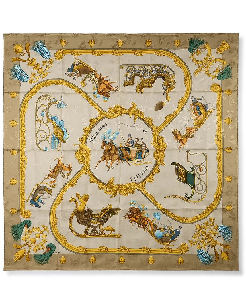 Plumes Et Grelots by Julia Abadie mm Printed Silk Scarf (authentic Pre-Loved) by Herms