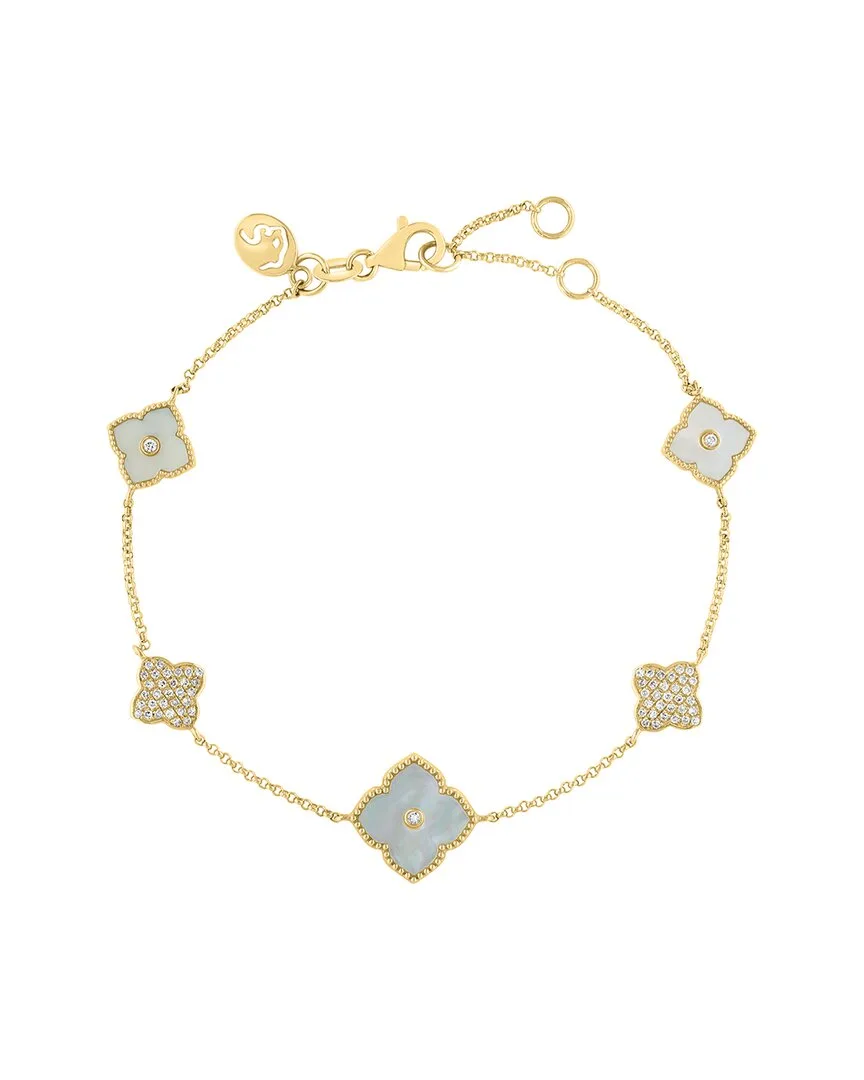 14K 0.20 ct. tw. Diamond & 10,7.5Mm Pearl Bracelet