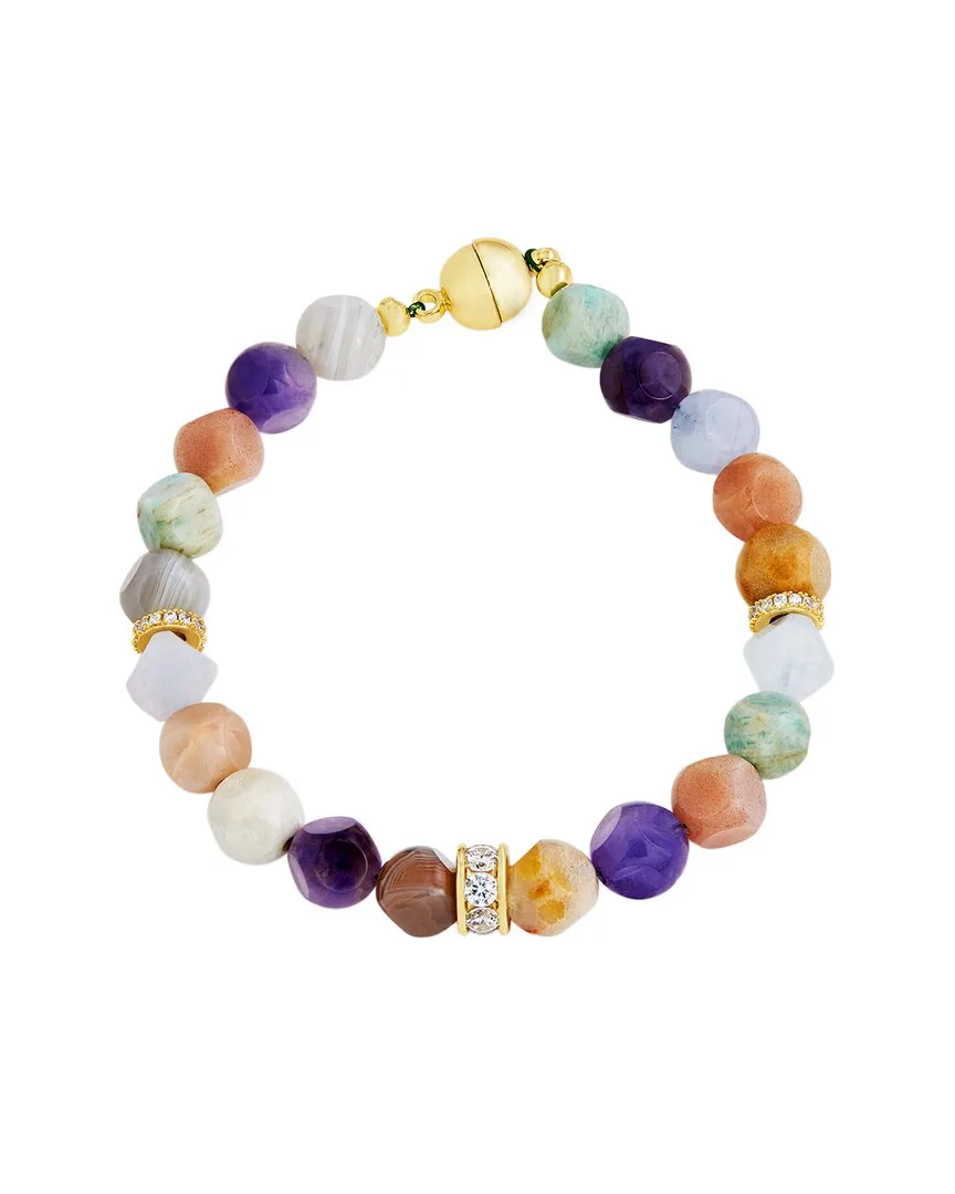 14K Plated Gemstone Cz Beads Bracelet