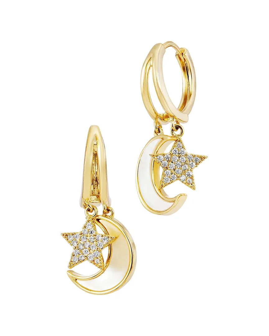 14K Plated Pearl Cz Drop Earrings by Savvy Cie