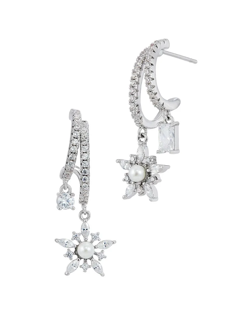 Silver 3.00Mm Pearl Cz Drop Earrings