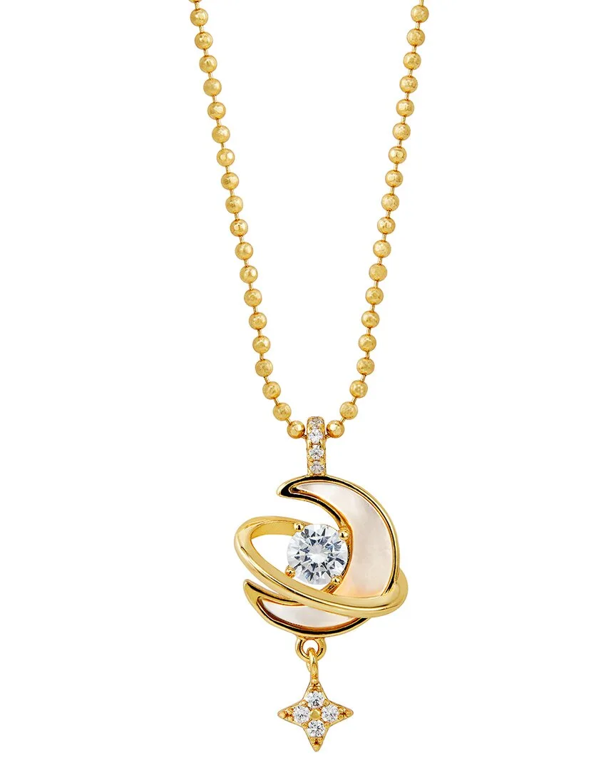 14K Plated Pearl Cz Pendant Necklace