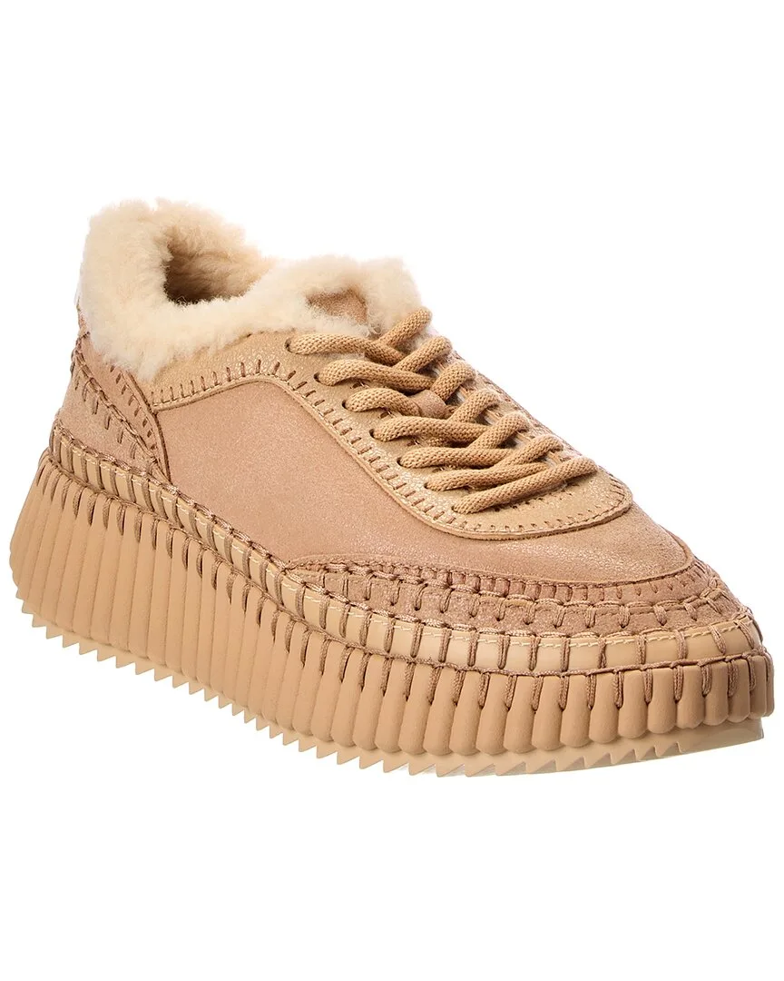 Nama Leather & Shearling Sneaker by Chloé